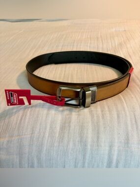 Dickies Men’s Reversible Brown/Black Leather Belt with Metal Buckle Sz 44